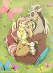  angel_(mlp) cutie_mark day discord_(mlp) draconequus equine eyes_closed feathered_wings feathers female feral fluttershy_(mlp) friendship_is_magic fur grass group hair horn horse inuhoshi-to-darkpen long_hair lying male mammal my_little_pony outside pegasus pink_hair pony smile wings yellow_feathers 