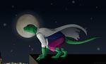  anthro clothed clothing detailed_background digitigrade eam0 green_scales lizard male moon night outside reptile scales scalie solo 