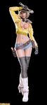  3d artist_request belt black_background boots breasts cidney_aurum cleavage cropped_jacket crossed_legs final_fantasy final_fantasy_xv full_body hat midriff navel official_art panties short_shorts shorts simple_background solo square_enix thighhighs underwear watson_cross 