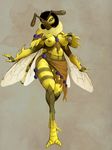  2016 antennae anthro areola arthropod black_hair breasts brown_body brown_nipples clothed clothing female fur grey_background hair hand_on_breast hattonslayden insect insect_wings loincloth looking_at_viewer momo_hachimitsu multi_arm multi_limb nipples simple_background smile solo topless wasp wide_hips wings yellow_body yellow_fur 