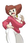  anthro big_breasts bigdad black_nose breasts brown_hair canine cleavage clothed clothing digital_media_(artwork) disney ear_piercing female goof_troop hair hand_on_hip mammal mature_female mother open_mouth pants parent peg_pete piercing solo sweater white_pants wide_hips 