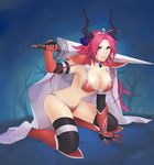  bikini_armor blue_eyes breasts cape fate/extra fate/grand_order fate_(series) horns large_breasts lips pauldrons pink_hair rider_(fate/extra) scar sword thighhighs tiara 