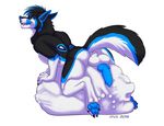  2016 4_toes abdominal_bulge animal_genitalia animal_penis anthro backsack balls belly_expansion black_fur black_hair black_tail blue_fur blue_hair blue_pawpads blue_penis blue_tail blue_tongue canine canine_penis claws digital_media_(artwork) digitigrade ears_back erection fluffy fluffy_tail fur green_eyes hair ifus inflation knot leo_(thetwfz) licking licking_lips looking_back male mammal multicolored_fur multicolored_hair nude pawpads paws penis perineum post_vore precum signature simple_background solo toe_claws toes tongue tongue_out two_tone_hair vore white_background white_balls white_fur white_tail wolf 
