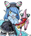  010s 1girl bandai breasts demon_girl digimon digimon_universe:_appli_monsters fangs female large_breasts long_hair looking_at_viewer mienumon monster_girl pink_hair smile solo succubus v yellow_eyes 
