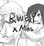  ahoge cover cover_page food greyscale monochrome moonexplorers multiple_girls pillow popcorn ruby_rose rwby sitting yang_xiao_long 
