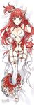  blush braid brave_sword_x_blaze_soul breasts dakimakura full_body garter_straps glowing hair_ornament large_breasts long_hair looking_at_viewer nardack official_art one_side_up red_hair smile solo thighhighs white_legwear yellow_eyes 