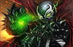  cape claws demon glowing glowing_eyes green_eyes magic spawn spawn_(spawn) spikes superhero 