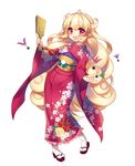  artist_request ball blonde_hair character_request curly_hair floral_print full_body furisode highres holding horn japanese_clothes kimono long_hair long_sleeves looking_at_viewer obi official_art open_mouth paddle pigeon-toed platform_footwear pointy_ears red_eyes sandals sash simple_background solo tabi table_tennis_ball table_tennis_paddle very_long_hair white_background wide_sleeves youkai_hyakki-tan! 