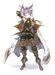  arm_up bare_shoulders cloak erune full_body granblue_fantasy long_hair male_focus mikebosi purple_eyes purple_hair quatre_(granblue_fantasy) solo sword weapon 