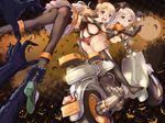  absurdres ass ass-to-breast bare_shoulders bat black_legwear blonde_hair blush breasts brown_eyes chestnut_mouth crying crying_with_eyes_open demon_horns eyebrows full_moon ground_vehicle hair_between_eyes halloween happy_halloween hat highres horns kantai_collection large_breasts long_hair looking_at_viewer looking_back mini_hat miniskirt moon motor_vehicle motorcycle multiple_girls navel open_mouth panties pantyhose pantyshot platinum_blonde_hair pola_(kantai_collection) purple_eyes red_panties satou_daiji skirt tearing_up tears thick_eyebrows thighhighs underboob underwear wavy_hair wavy_mouth zara_(kantai_collection) 