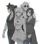  blake_belladonna blue_eyes bow business_suit earrings formal gangster jewelry kuroda_(nanchara_flight) multiple_girls necktie ruby_rose rwby scar suit sunglasses weiss_schnee white_hair yang_xiao_long 