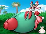  alolan_exeggutor ambiguous_gender antennae big_breasts black_eyes breasts cartoonhypertrophy detailed_background female green_body huge_breasts hyper hyper_areola hyper_breasts hyper_nipples lurantis nintendo nipples pink_areola pink_body pink_nipples pok&eacute;mon red_body red_sclera video_games white_body white_pupils 