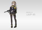  absurdres armband blonde_hair brown_eyes dagger girls_frontline gun h&amp;k_ump45 highres holding holding_gun holding_weapon holster jacket long_hair looking_at_viewer pantyhose pigeon-toed playing_with_own_hair solo storia submachine_gun suppressor thigh_strap ump45_(girls_frontline) weapon 