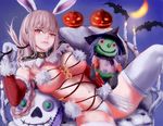  animal_ears bad_id bad_pixiv_id bat bunny_ears candle fur_trim hat navel red_eyes solo suterisu witch witch_hat 