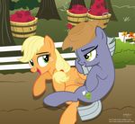  2016 apple applejack_(mlp) blonde_hair bush cowboy_hat cutie_mark duo earth_pony equine eye_contact farm female female/female fence feral flower food frekcles friendship_is_magic fruit fur grass grey_fur grey_hair hair hat horse limestone_pie_(mlp) mammal my_little_pony orange_fur outside plant pony pussy pussy_juice sex shutterflyeqd tree tribadism 