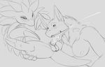  2016 anthro anthro_on_feral anus balls bestiality black_and_white blush breasts canine claws cum cumshot digital_drawing_(artwork) digital_media_(artwork) dragon drawolf duo ejaculation erection fellatio female_on_feral feral hi_res hybrid interspecies licking looking_pleasured lying mammal monochrome neck_tuft nintendo nipples nude on_back open_mouth oral orgasm pawpads paws penis penis_lick pok&eacute;mon pok&eacute;philia saliva sandslash scales sex simple_background sketch surprise tapering_penis tongue tongue_out tuft video_games white_background wolf yaroul yaroul_(character) 