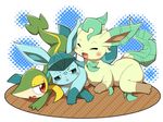 ambiguous_gender annoyed blush eeveelution glaceon group happy hm3526 leafeon nintendo pok&eacute;mon snivy video_games 