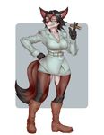  anthro autumm_airwave canine cigar clothed clothing female fox looking_at_viewer mammal smile solo standing thick_thighs wide_hips 
