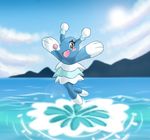  &lt;3 black_eyes blush brionne cometx-ing_(artist) cute cute_fangs female jumping looking_at_viewer mammal marine mountain nintendo open_mouth pink_nose pink_pupils pinniped pok&eacute;mon rosy_cheeks sea seal trick video_games water 