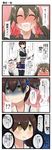  4koma admiral_(kantai_collection) aruva black_legwear blush comic commentary_request embarrassed gloves hair_between_eyes hair_ribbon hat headband highres japanese_clothes kaga_(kantai_collection) kantai_collection military_hat muneate partly_fingerless_gloves remodel_(kantai_collection) ribbon saliva sexually_suggestive shaded_face shoukaku_(kantai_collection) speech_bubble sweatdrop teeth translated twintails v white_hair yugake zuikaku_(kantai_collection) 