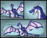  blue_fur burping comic digestion dragon duo eating feathers feral fluffy food forced fur furred_dragon hi_res lothar male multicolored_fur nylla open_mouth rimentus text tongue tongue_out vore wet white_fur 