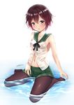  :o bare_arms bare_shoulders black_legwear black_ribbon blush breasts brown_eyes covered_nipples full_body green_skirt hair_between_eyes hand_on_own_thigh kantai_collection looking_at_another looking_at_viewer miniskirt mutsuki_(kantai_collection) navel no_bra open_mouth pantyhose partially_submerged pleated_skirt puririn purple_hair ribbon school_uniform see-through serafuku shirt short_hair simple_background sitting skirt sleeveless sleeveless_shirt small_breasts solo stomach thighs twitter_username wariza water water_drop wet wet_clothes white_shirt 
