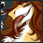  ambiguous_gender brown_hair fur hair half-closed_eyes looking_at_viewer open_mouth sergal simple_background solo tongue tongue_out venvatio white_fur yellow_fur 