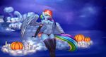  2016 absurd_res anthro anthrofied areola armpits blue_feathers blue_skin breasts candle clothing cloud elzzombie equine feathered_wings feathers female food friendship_is_magic fruit hair halloween hi_res holidays legwear looking_at_viewer mammal multicolored_hair my_little_pony navel nipples on_cloud outside pegasus pumpkin rainbow_dash_(mlp) rainbow_hair sitting solo translucent transparent_clothing underwear wings 