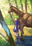  1boy animal fire_emblem fire_emblem:_fuuin_no_tsurugi forest green_eyes green_hair holding_reins horse looking_at_viewer nature nintendo noki_(affabile) smile solo traditional_media watercolor_(medium) wolt 