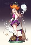  bad_id bad_pixiv_id clare_(543) fate/stay_night fate_(series) from_behind ghost gradient gradient_background halloween halloween_costume hat illyasviel_von_einzbern jack-o'-lantern long_hair looking_at_viewer looking_back panties red_eyes solo thighhighs underwear white_hair wrist_cuffs 