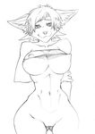  anthro areola autumm_airwave big_breasts breasts feline female looking_at_viewer mammal monochrome mostly_nude nipples pussy smile solo wide_hips 