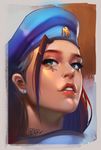 ana_(overwatch) captain_amari dark_skin eyepatch face facial_mark facial_tattoo hat long_hair looking_at_viewer overwatch peter_xiao portrait solo tattoo younger 