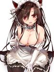  alternate_costume animal_ears bangs bare_shoulders black_legwear blush breasts brooch brown_hair chain cleavage collar detached_collar efe elbow_gloves enmaided gloves imaizumi_kagerou jewelry large_breasts leash long_hair looking_at_viewer maid maid_headdress md5_mismatch pantyhose red_eyes saliva simple_background sitting solo tears touhou very_long_hair wariza white_background white_gloves wolf_ears 
