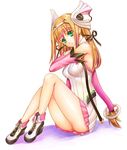  ar_tonelico ar_tonelico_i artist_request ass aurica_nestmile blush boots breasts elbow_gloves gloves green_eyes hairband long_hair medium_breasts orange_hair ribbon sitting solo 
