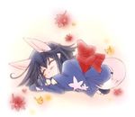  animal_ears blue_hair bow fox_ears japanese_clothes kimono kitsunemimi lowres short_hair sleeping tabi 