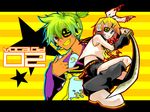  1girl bad_id bad_pixiv_id brother_and_sister eyepatch fighting_stance grin kagamine_len kagamine_rin katana sailor_collar siblings smile sword tadano_kagekichi twins vocaloid weapon 