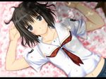  big_wednesday black_eyes black_hair blush kibina_high_school_uniform kimi_kiss midriff navel school_uniform shijou_mitsuki short_hair solo wallpaper 