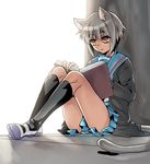  animal_ears blue_skirt book cat_ears kita_high_school_uniform nagato_yuki school_uniform serafuku skirt solo suzumiya_haruhi_no_yuuutsu tail tenkuu_sphere 