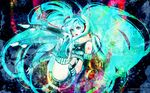  aqua_eyes aqua_hair elbow_gloves fingerless_gloves gloves hatsune_miku highres himemiko long_hair midriff mikumix navel shorts solo thighhighs twintails very_long_hair vocaloid wallpaper 