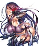  1girl all_fours armor ass back bare_shoulders breasts erect_nipples female large_breasts legs leotard lilith-soft long_hair looking_at_viewer nipples red_eyes saika_fuuma serious shiny shiny_skin taimanin_(series) taimanin_asagi taimanin_asagi_battle_arena thighhighs underwear very_long_hair zol 