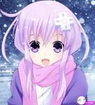  dendifikriyansyah nepgear neptune_(series) purple_eyes purple_hair scarf smile snow solo 