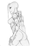  alien anthro autumm_airwave clothed clothing female irken looking_at_viewer monochrome not_furry solo standing tight_clothing 