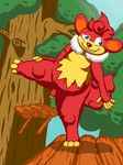  anthro balancing belly canopy detailed_background flaccid forest grin lopearedquentin male mammal nervous nintendo nude penis pok&eacute;mon primate raised_leg simisear solo thick_thighs tree video_games 
