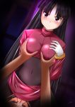 1girl aroa_(chrysocolla) black_bodysuit black_hair blush bodysuit bodysuit_under_clothes breast_grab breasts commentary covered_navel covered_nipples cum cum_in_pussy gloves grabbing hand_on_breast hetero highres jacket light_frown long_hair medium_breasts miniskirt natsume_(pokemon) penis pokemon pokemon_(game) pokemon_rgby pov pov_crotch pov_hands pussy red_eyes sex signature skirt solo_focus torn_bodysuit torn_clothes vaginal very_long_hair white_gloves window 