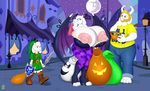  2016 absurd_res anjuneko anthro areola asgore_dreemurr asriel_dreemurr badgerben big_breasts boss_monster breasts caprine darkstalkers erect_nipples father father_and_son female full_moon goat group halloween hi_res holidays huge_breasts hyper hyper_breasts link male mammal mature_female melee_weapon moon morrigan_aensland mother mother_and_son night nintendo nipples parent shield son sword the_legend_of_zelda toriel undertale video_games weapon 