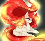  butt cutie_mark equine eyelashes feathered_wings feathers female feral friendship_is_magic fur gradient_eyes hair hooves horn lying madacon mammal my_little_pony nude princess_celestia_(mlp) red_eyes red_hair solo white_feathers white_fur winged_unicorn wings 