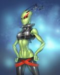  alien anthro armpits autumm_airwave clothed clothing female irken nipple_bulge rubber solo standing wide_hips 