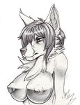 anthro areola autumm_airwave big_breasts breasts canine female fur hair mammal monochrome nipples nude solo 