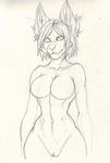  abs anthro autumm_airwave breasts featureless_breasts feline female looking_at_viewer mammal monochrome nude pussy simple_background sketch solo 
