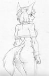  anthro autumm_airwave butt canine clothed clothing female mammal monochrome simple_background sketch solo standing 